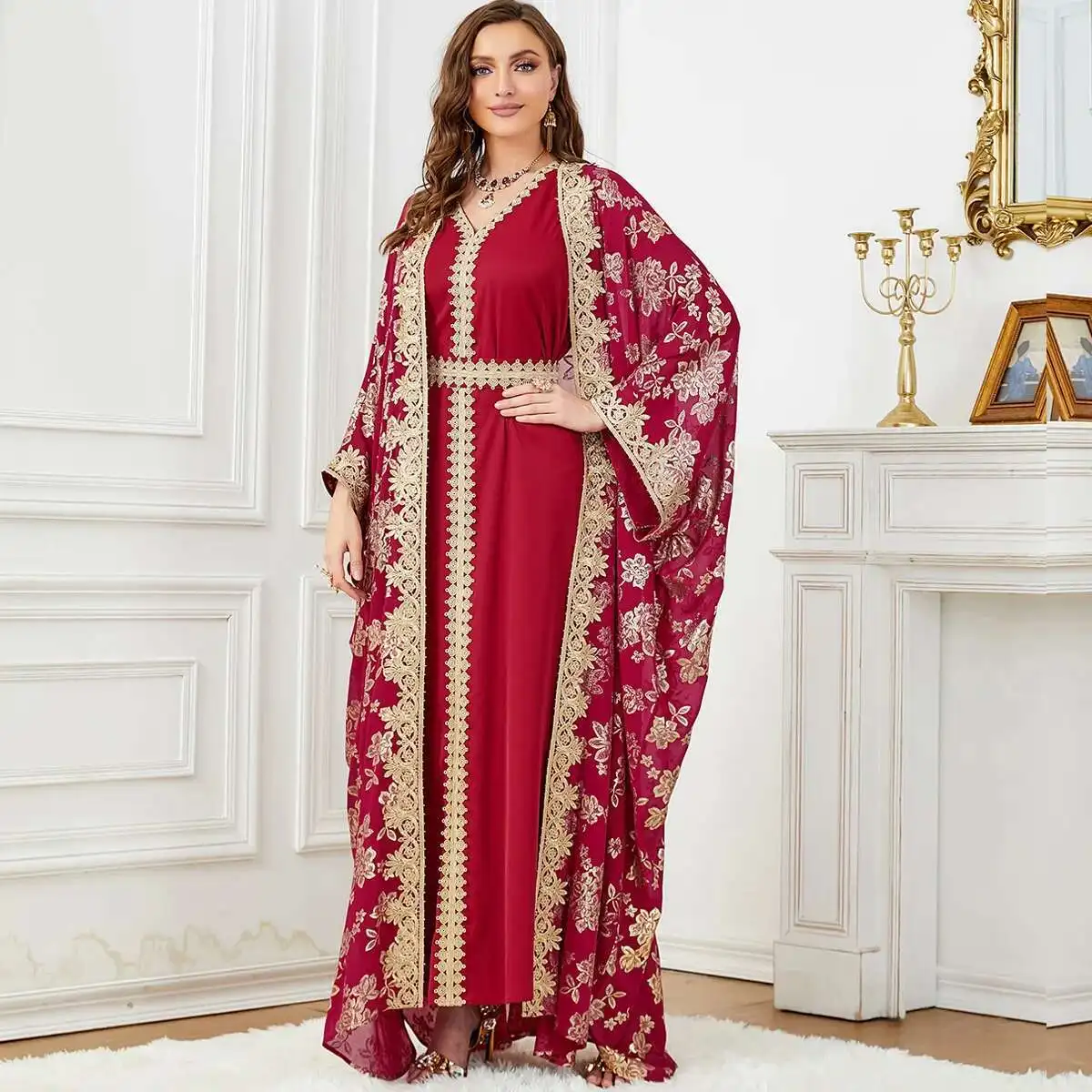 3665 femmes deux pièces ensemble Cardigan Robe longue Robe dubaï Robe musulmane longue Robe Abaya Ramadan dubaï luxe Islam élégant