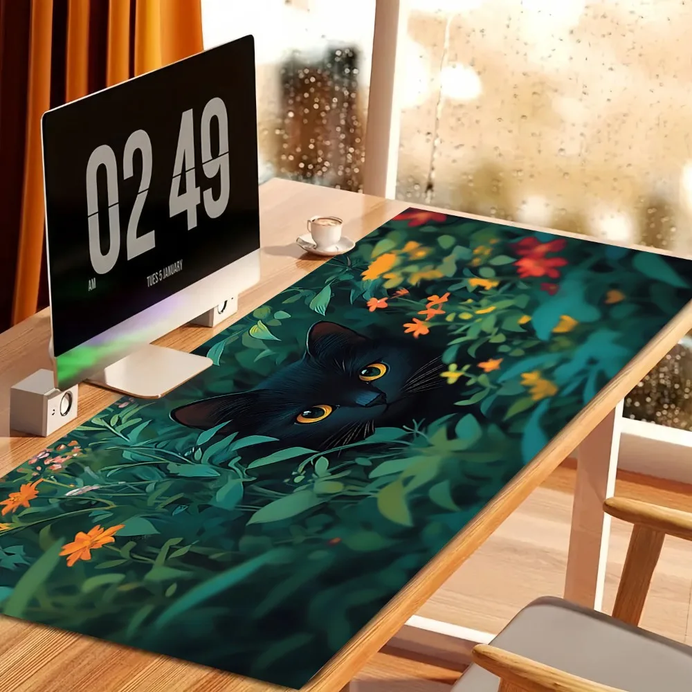 A large mouse pad with a mysterious black cat floral pattern משטח לעכבר pk control 1 mousepad alfombrilla de ratón xxl