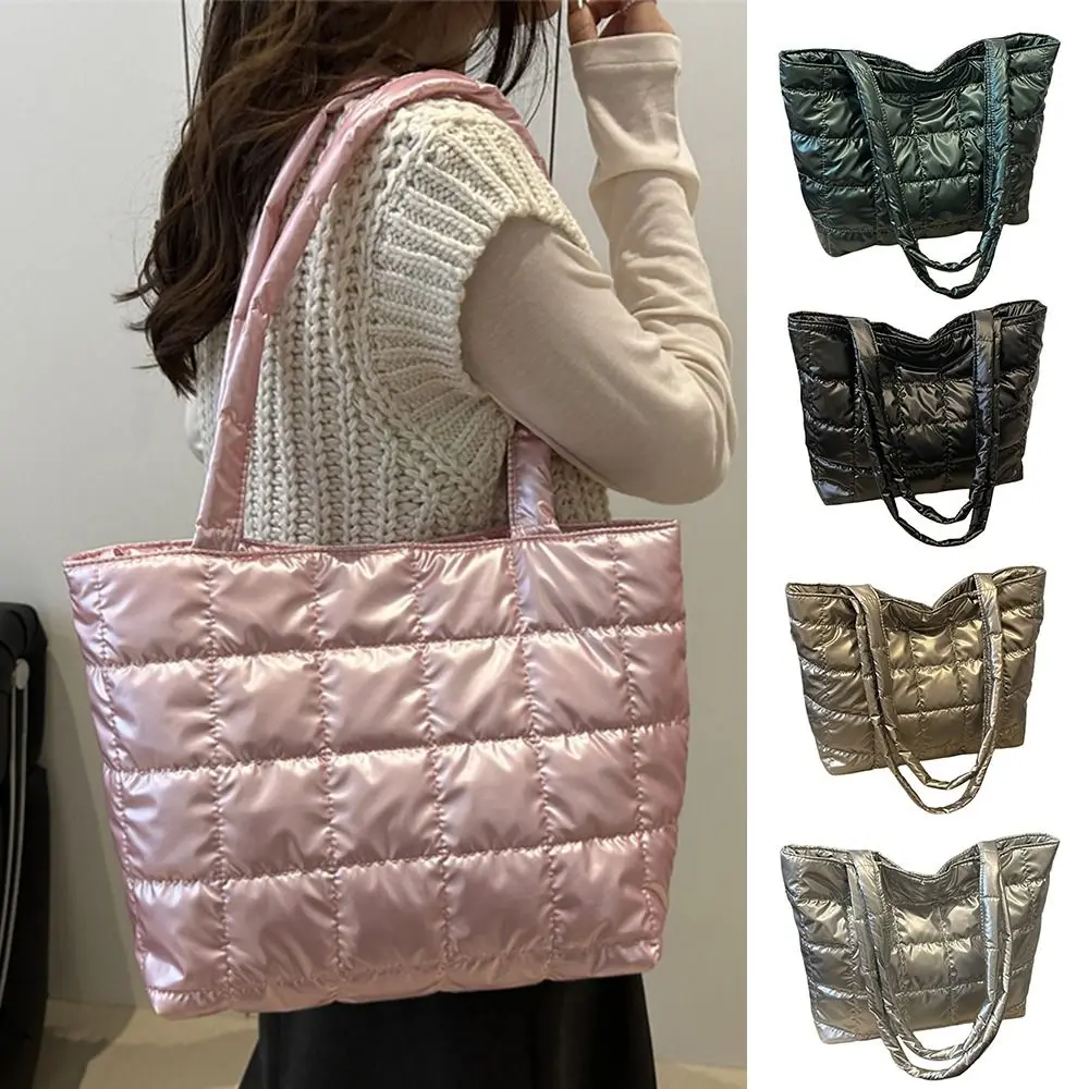 

Casual Solid Color Shoulder Bags Large Capacity Down Cotton Padded Women Handbags Underarm Bags Winter