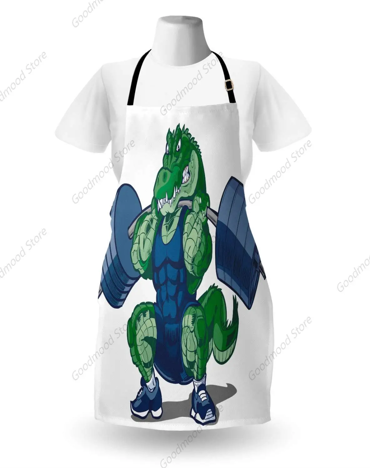 Animal Apron, Cartoon Crocodile Sporty Muscular Manly Alligator Villian Image Print, Unisex with Adjustable Adult Size