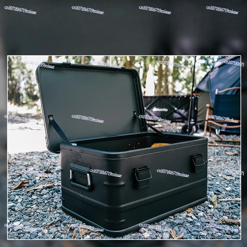 صندوق تخزين السيارة، صندوق تخزين التخييم، صندوق تخزين خارجي من سبائك الألومنيوم والمغنيسيوم باللون الأسود غير اللامع، سعة كبيرة