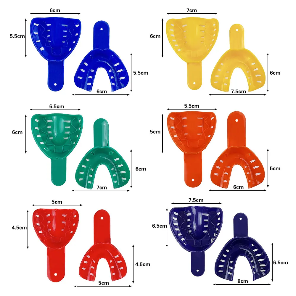 12 szt. 6 rozmiarów plastikowy stomatologiczne łyżki wyciskowe kolorowy uchwyt na zęby dentysta materiały pielęgnacja jamy ustnej narzędzia dla