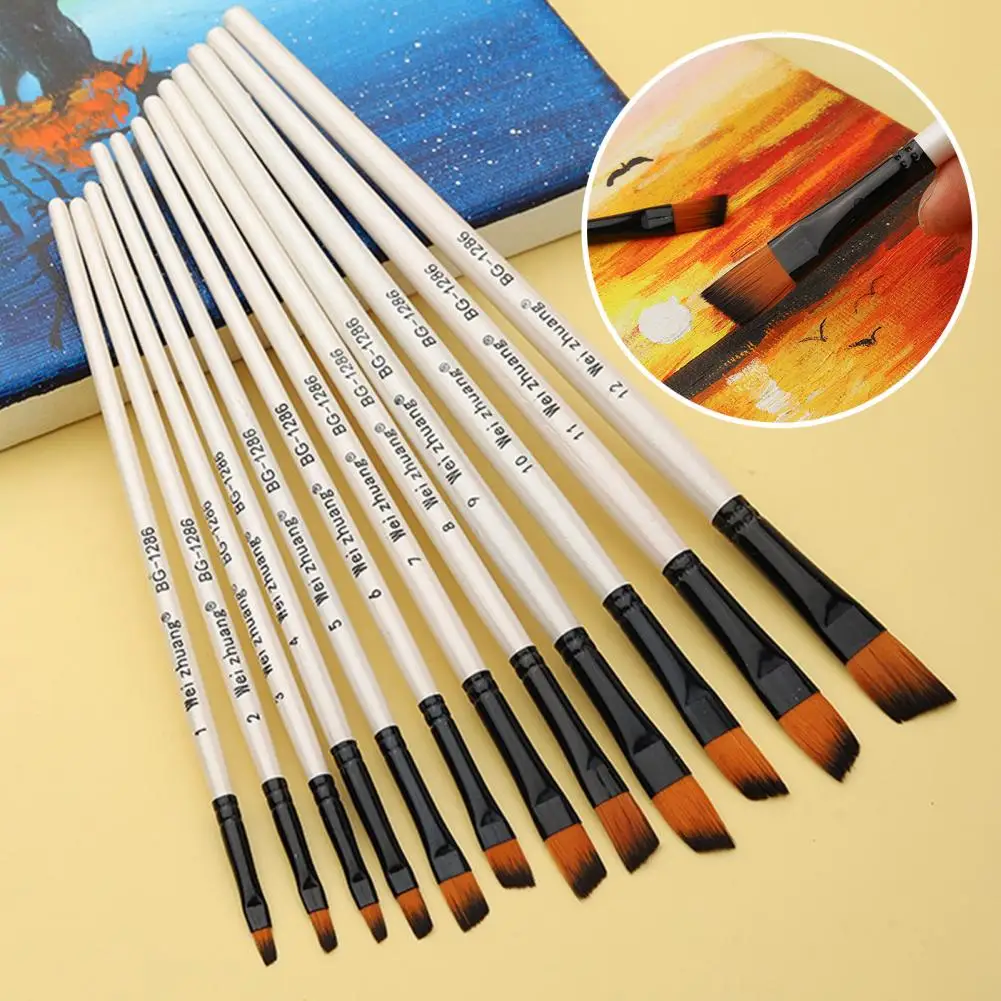 전문 페인팅 브러시, 학생 아티스트용 다목적 수채화 브러시 세트, 기술용 소프트 나일론 강모 4 개, 12 개
