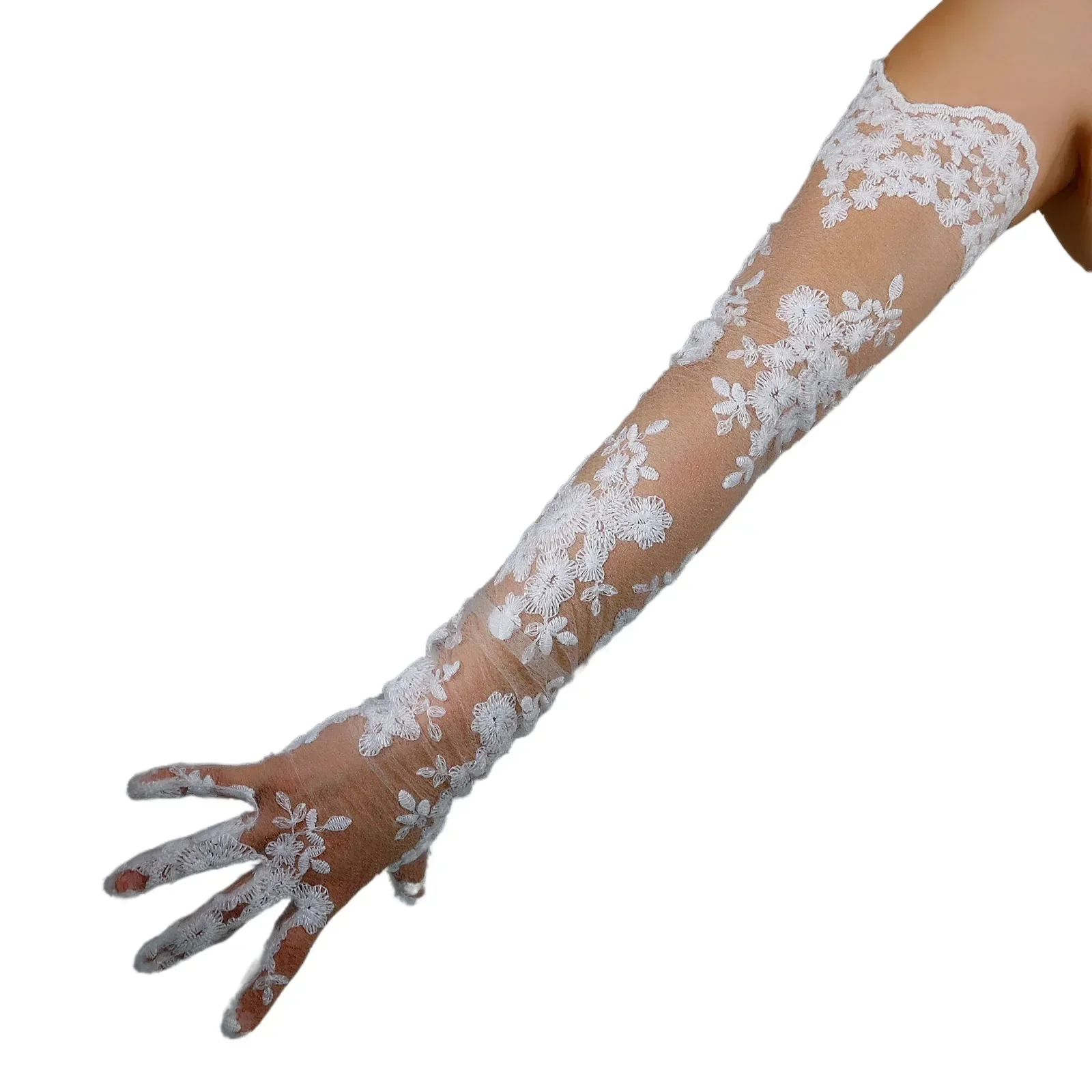 

Свадебные перчатки DooWay из белого кружева, 60 см, длинные, с цветочным узором, из тюля, сетчатые, прозрачные, модные, для вечерних мероприятий, оперы, сексуальные
