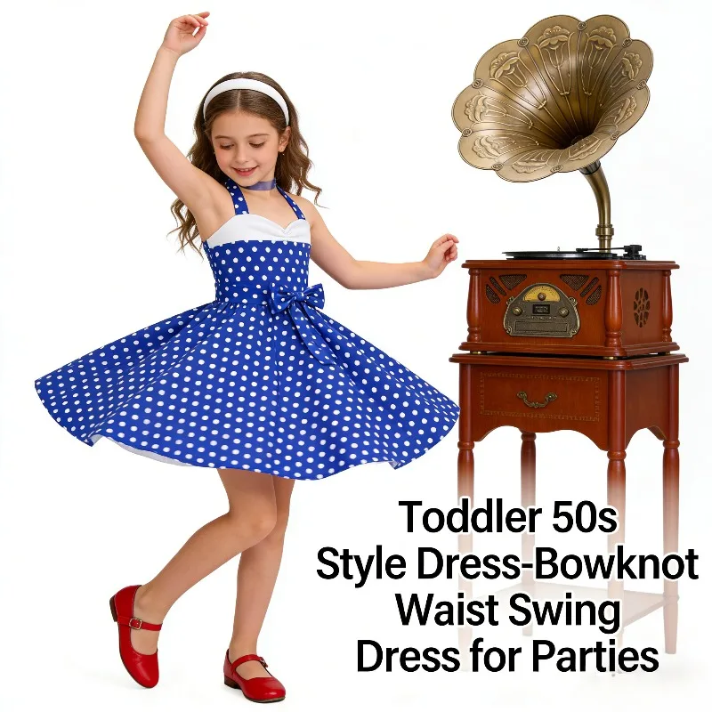 

2025 г., лоскутное детское платье в винтажном стиле с лямкой на шее в горошек для девочек, стильный наряд для вечеринок, особых случаев