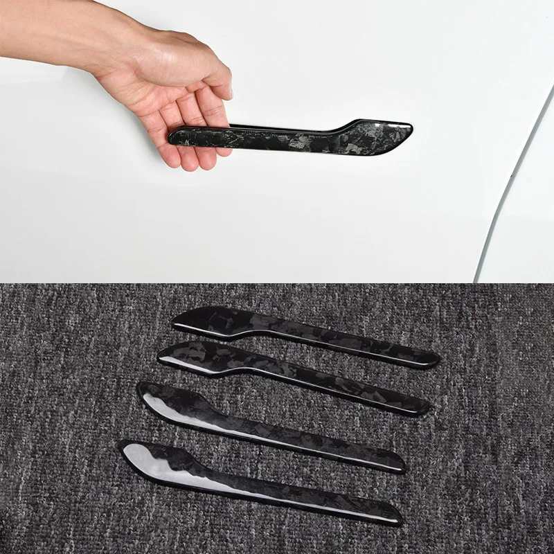 

For Tesla 2016-2025 Model 3 Highland Model Y 4 PCS True Carbon Fiber Car Door Handle, Glove, Scratch Protector, Decorative Stick