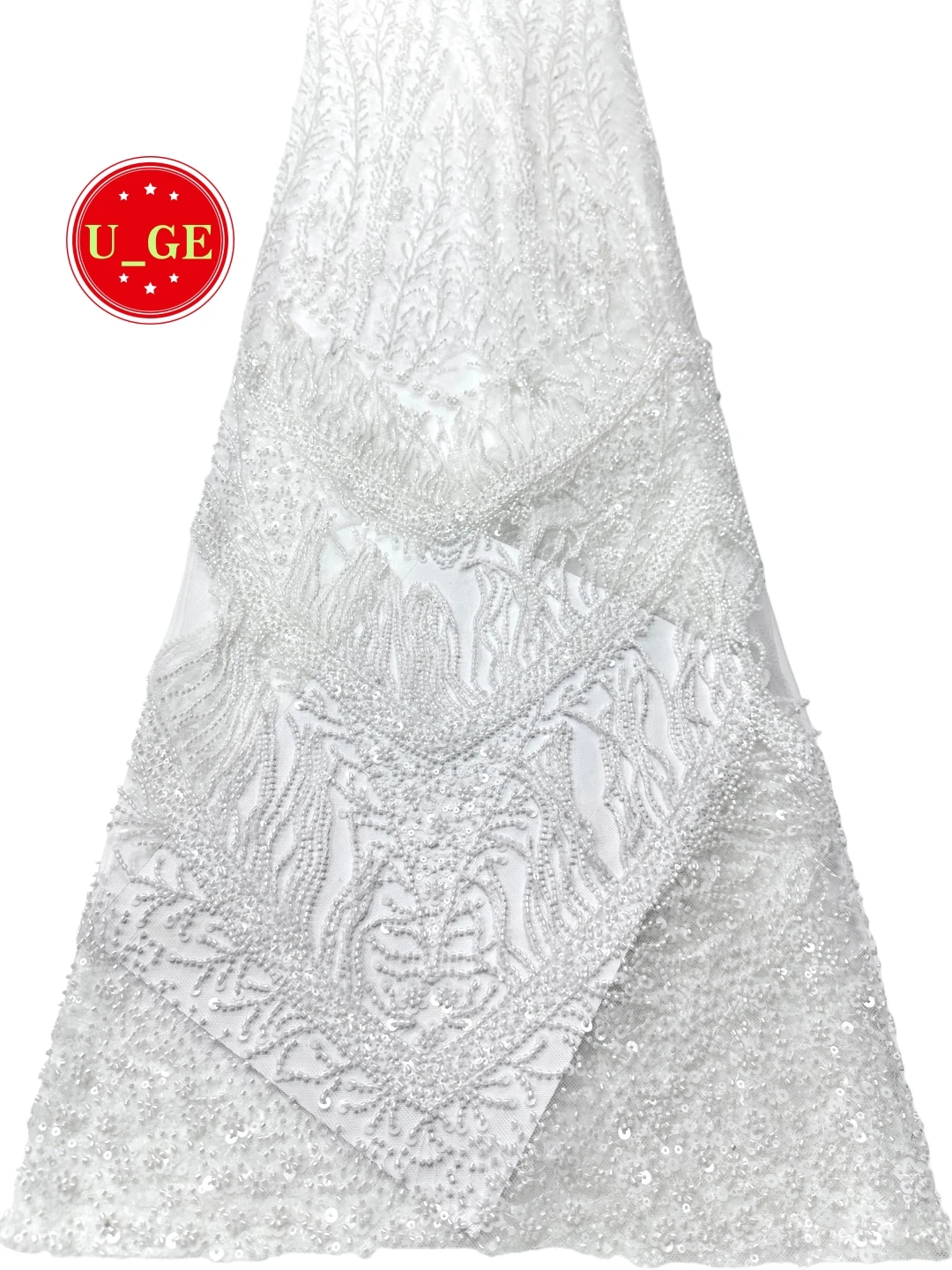

2026Luxurious Delicate Soft Mesh Beaded Lace Fabric with Tessels Elegant High-Quality Tube Lace for WeddingEvening DressU_GE6598