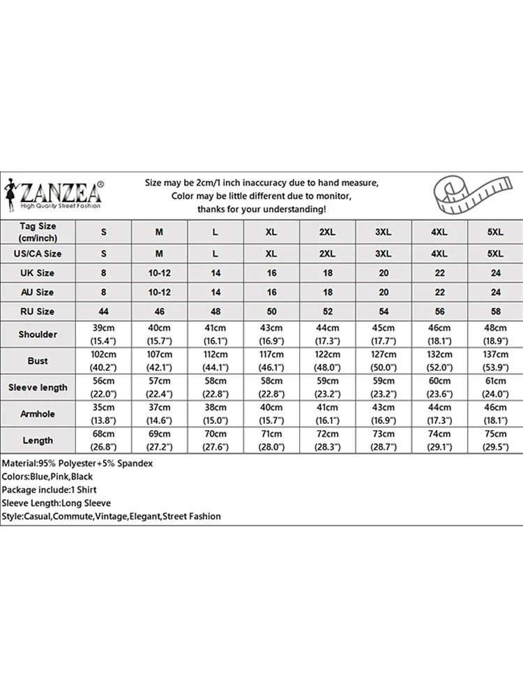 ZANZEA Damskie Koszule w Paski Modna Bluzka z Długim Rękawem i Koronką 2025 Codzienna Tunika Patchworkowa Oversize Jednolita OL Do Pracy Falbanki Pulowery