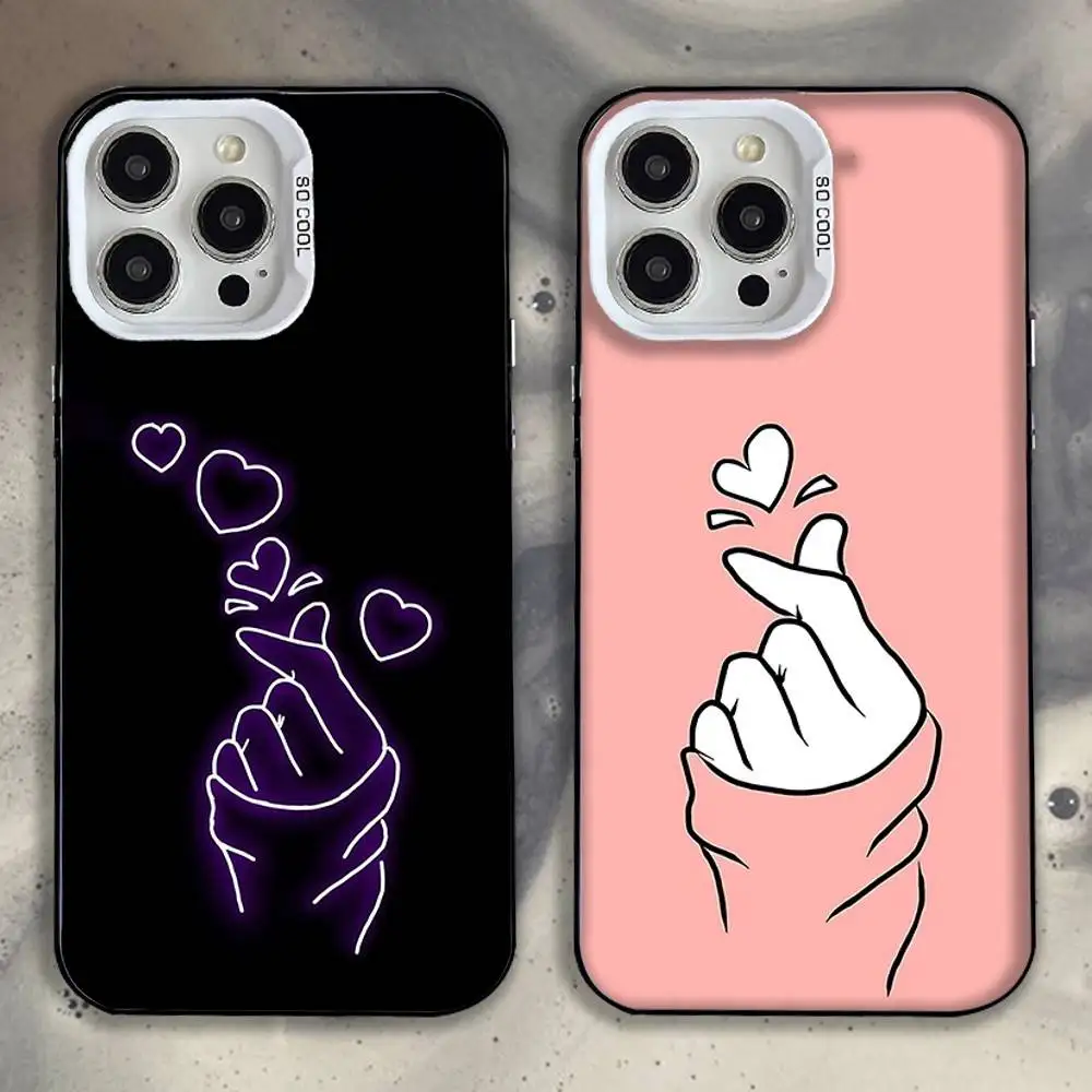 

Kpop Hand Finger Heart Phone Case For iPhone 16,15,14,13,12,11,Mini,Pro,E,MAX White Candy Matte Shockproof Cover