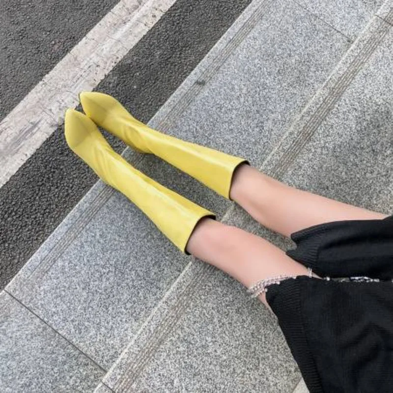 

Brand New Fashion Pink Beige Women Knee High Nude Boots Med Square Heels Lady Riding Shoes