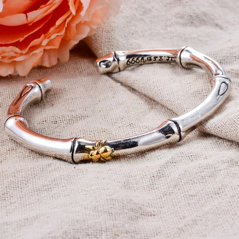 New Arrival Vintage Bamboo Joints & Spider Design Thai Silver Female Bangle For Women Hand Jewellery Accessories No Fade