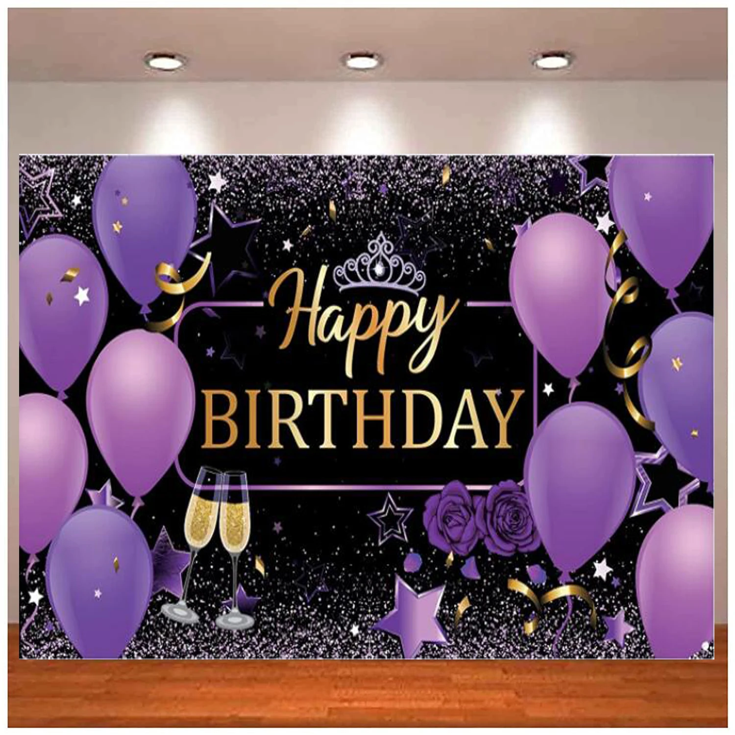 

Purple And Gold Birthday Decor Purple Gold Confetti Balloons Photography Backdrop For Girls Ladies Women Party Background