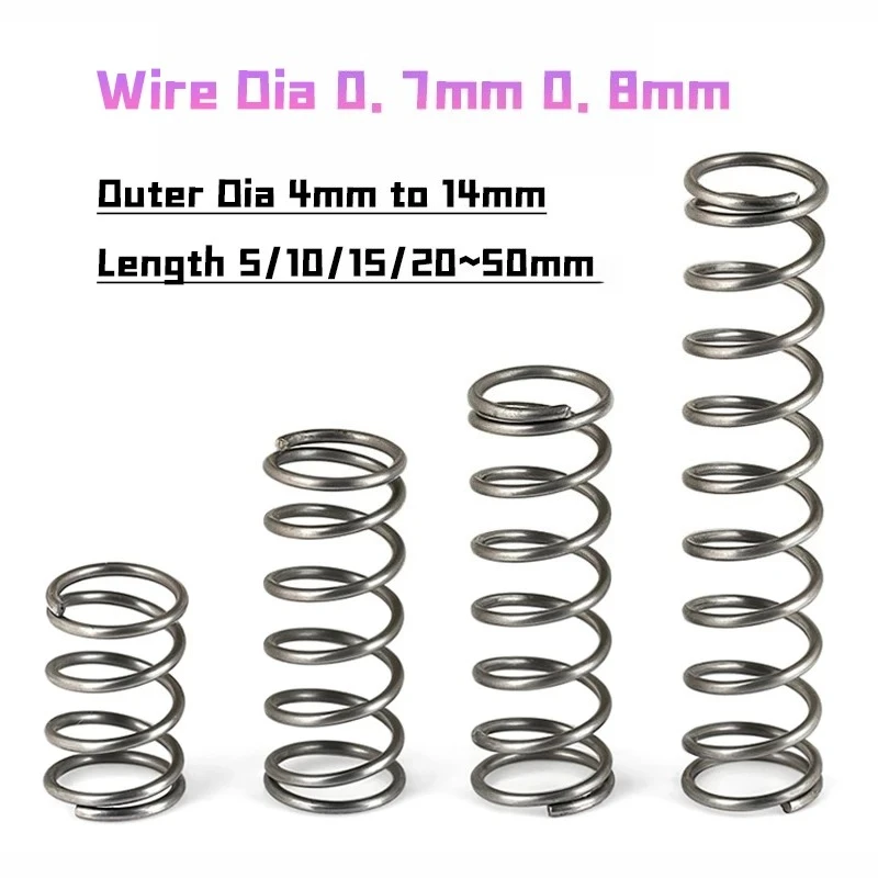 Peijian 10pcs/lot CompressionSpring SteelWireDia 0.7mm 0.8mm Outer Dia 4mmTo14mmSmall Pressure Springs Length 5/10/15/20/25~50mm