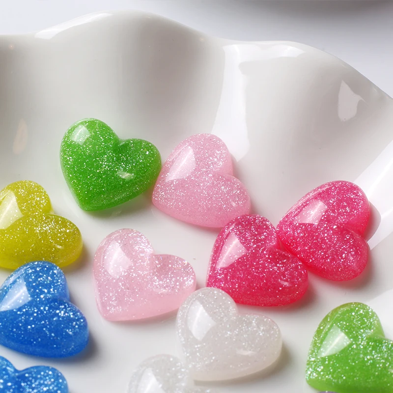 20pcs Resin  Candy Color Irregular Shine Heart-Shaped  Charms Pendants for Jewelry Making Earrings DIY Crafts Accessories