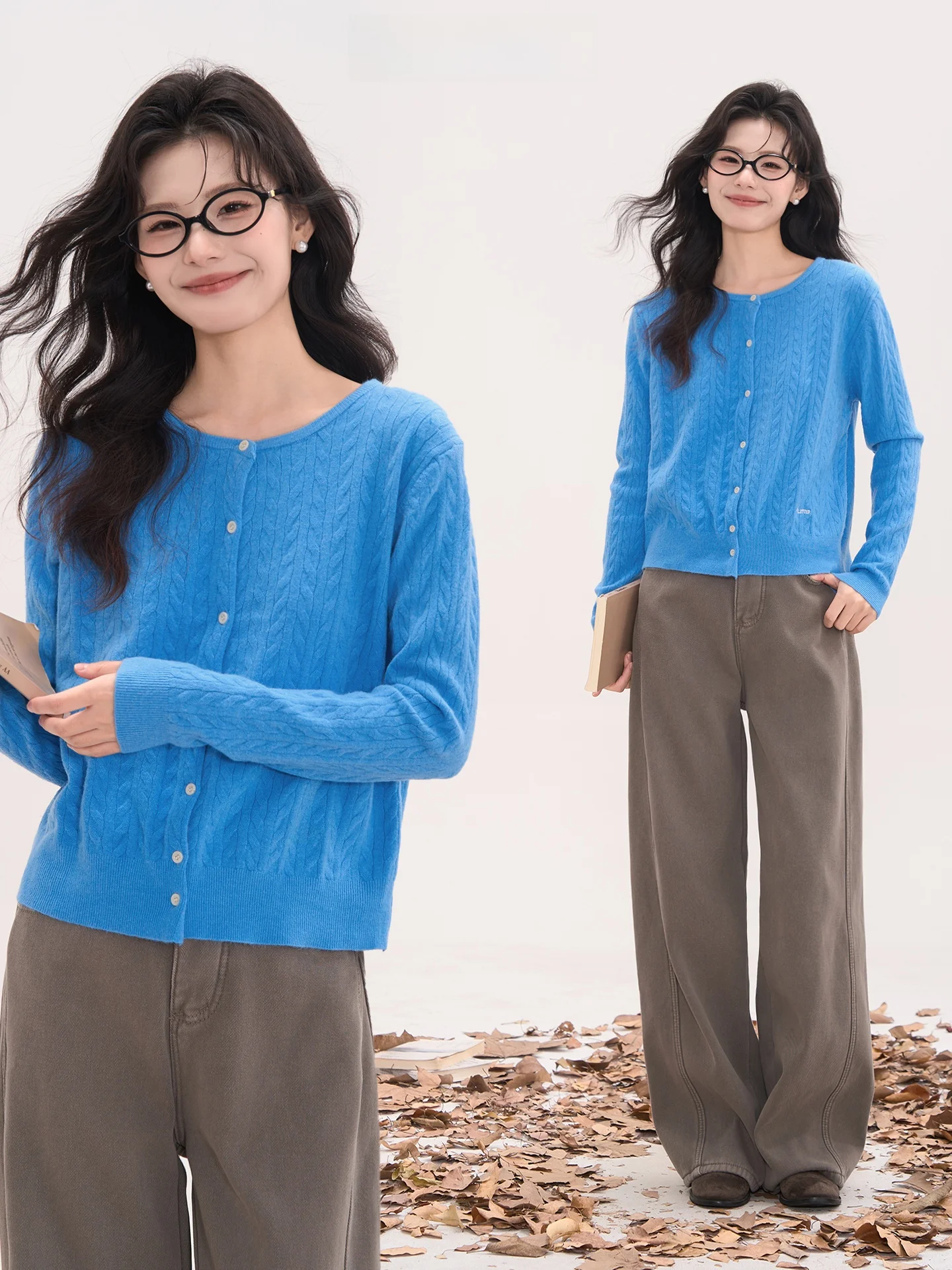 

Кардиган женский вязаный Coralline Fce, осенне-зимний, приталенный, с узором «косичка», милый, длинный рукав, стандартный крой