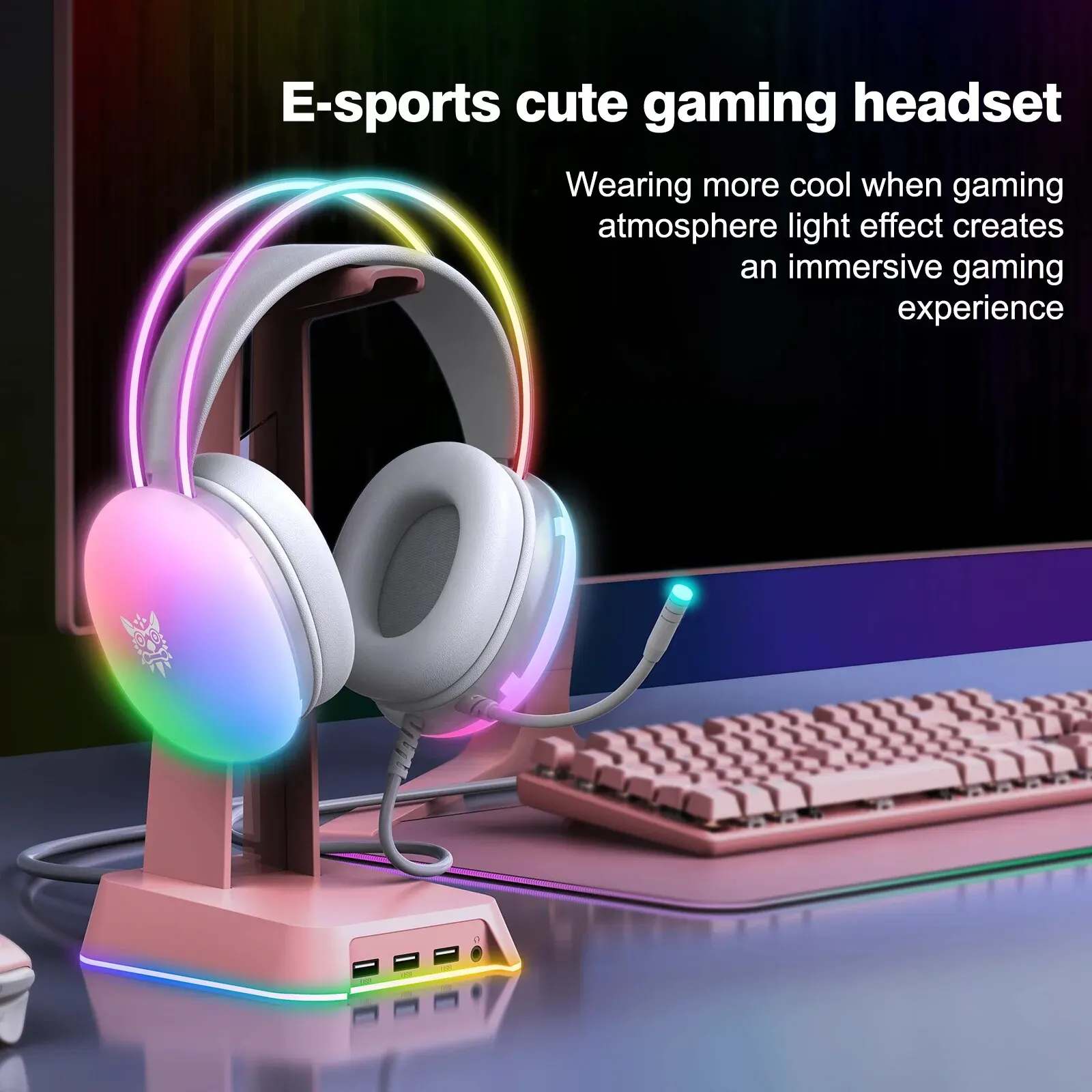 ONIKUMA 2024 Nowy zestaw słuchawkowy Full RGB PC Gaming Słuchawki ze światłami RGB dla GAMMER KOL