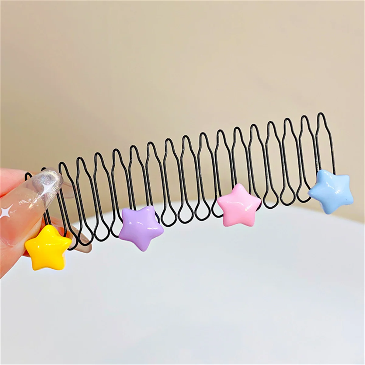 New Cute Colorful Heart Star Bow Pull-out Stretch Metal Hair Comb For Girls Broken Hair Finish Headband Fashion Hair Accessories image 6