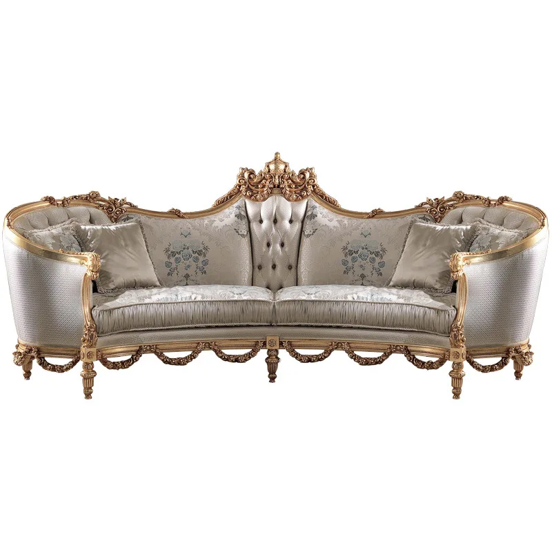 

French solid wood sofa Italian fabric combination palace four large sofa luxury villa living room furniture