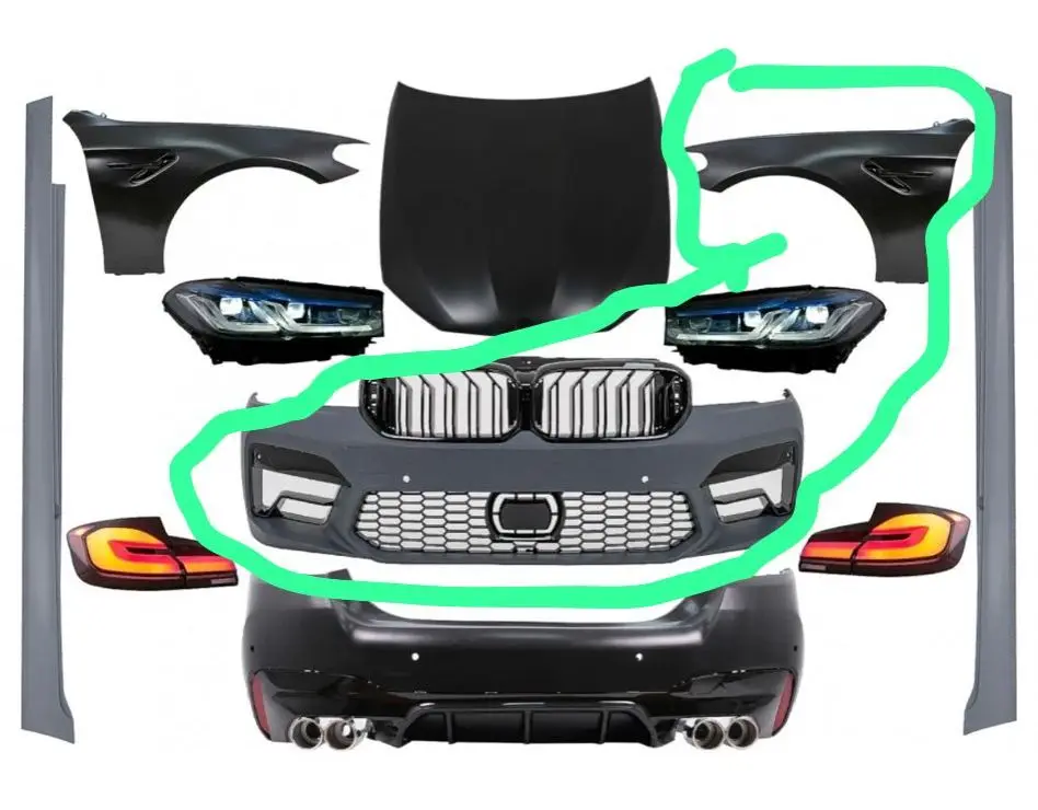 

ForBMW 5 Series F10 Front Rear Bumpers LCI M5 F10 F18 Upgraded to G30 G38 With Adaptive Blueberry Headlight