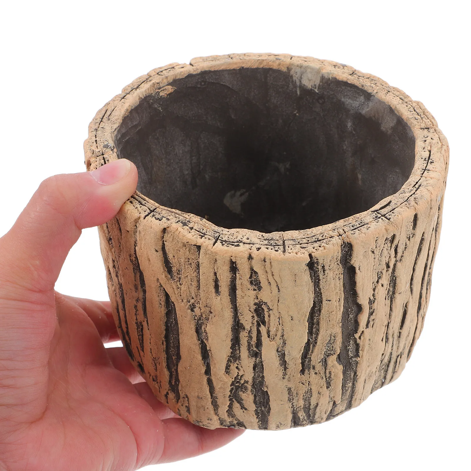

Faux Bark Round Cement Planter Rustic Decorative Flower Pot Indoor Outdoor Succulent Pot Garden Planter Cement Garden Container