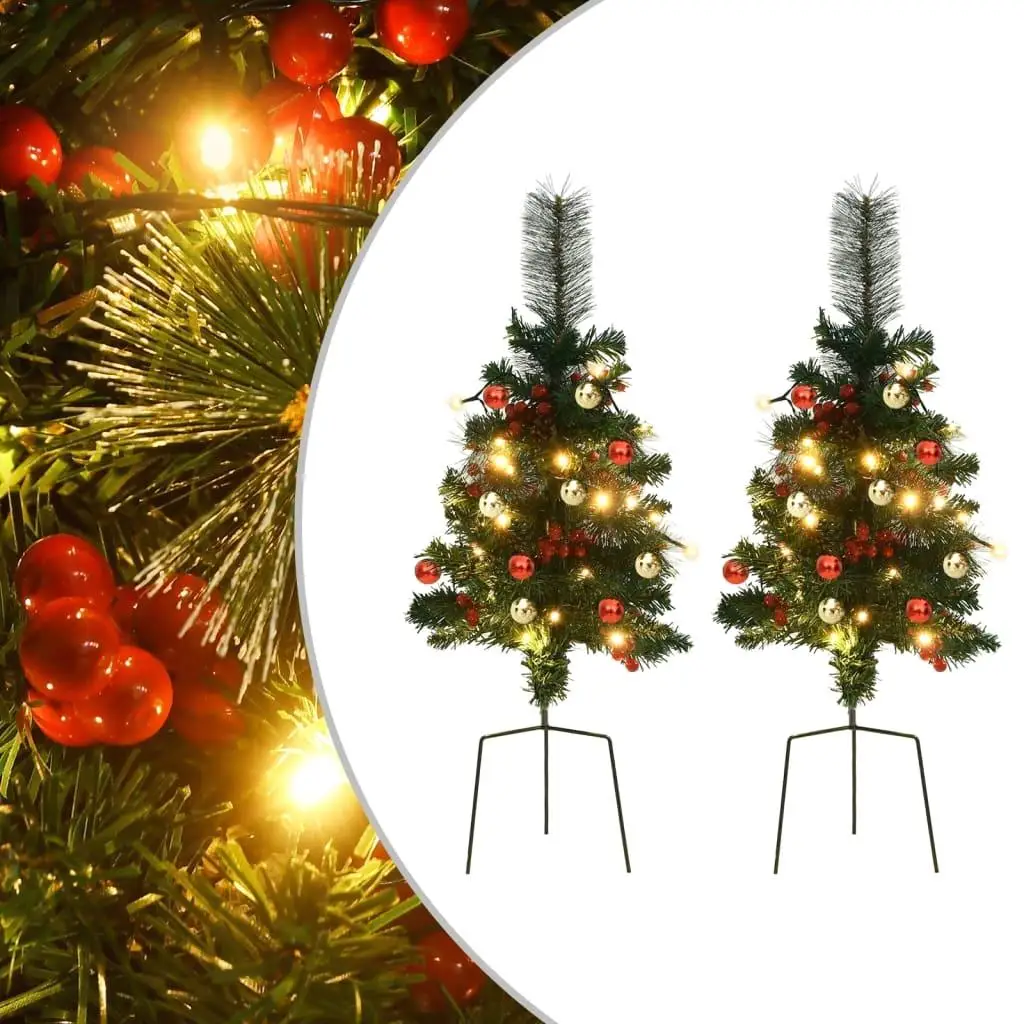 2 Pack 29.9” Pre-lit PVC Artificial Christmas Trees - Festive Holiday Decor