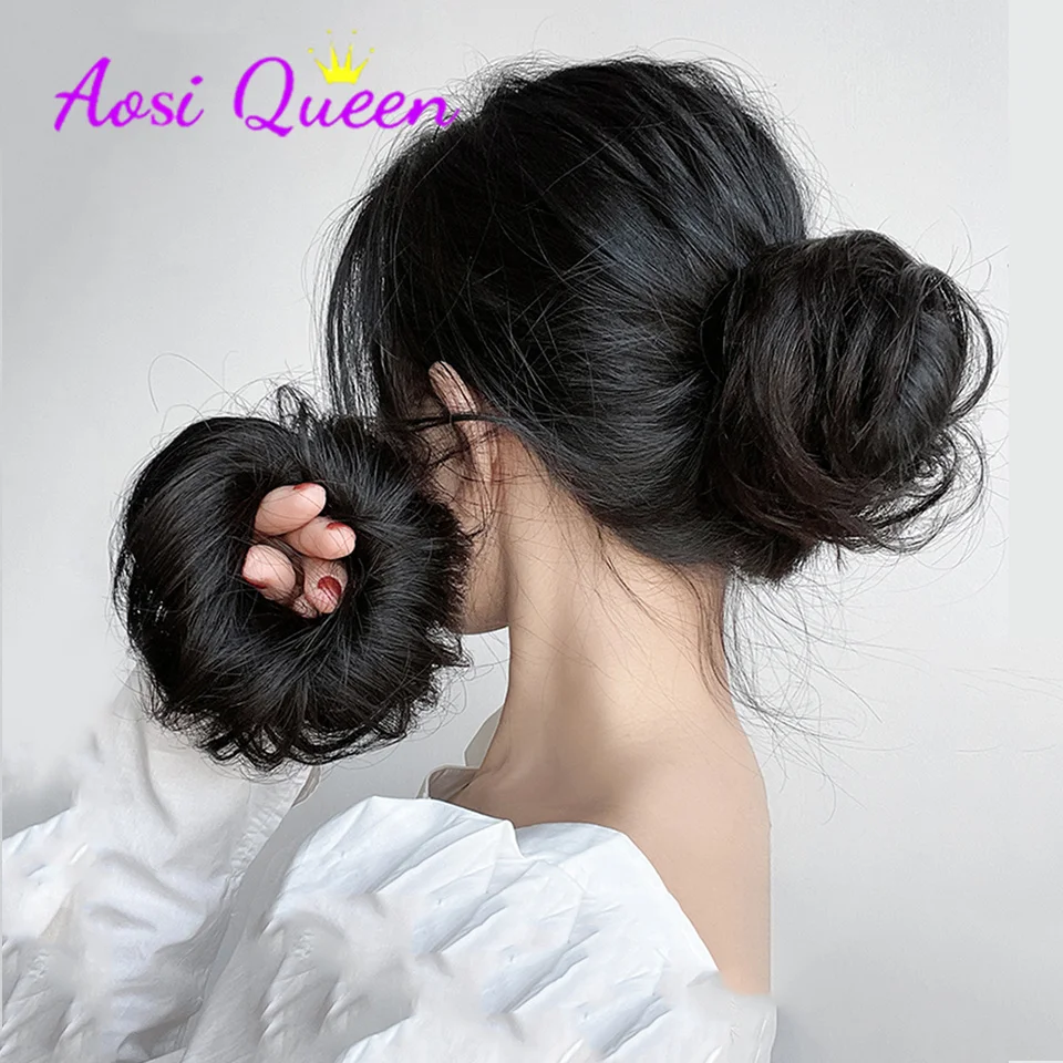 AS  Straight Donut Chignon Hairpieces Synthetic Ombre Elastic Chignon Fluffy Messy Scrunchies Hair Bun For Women