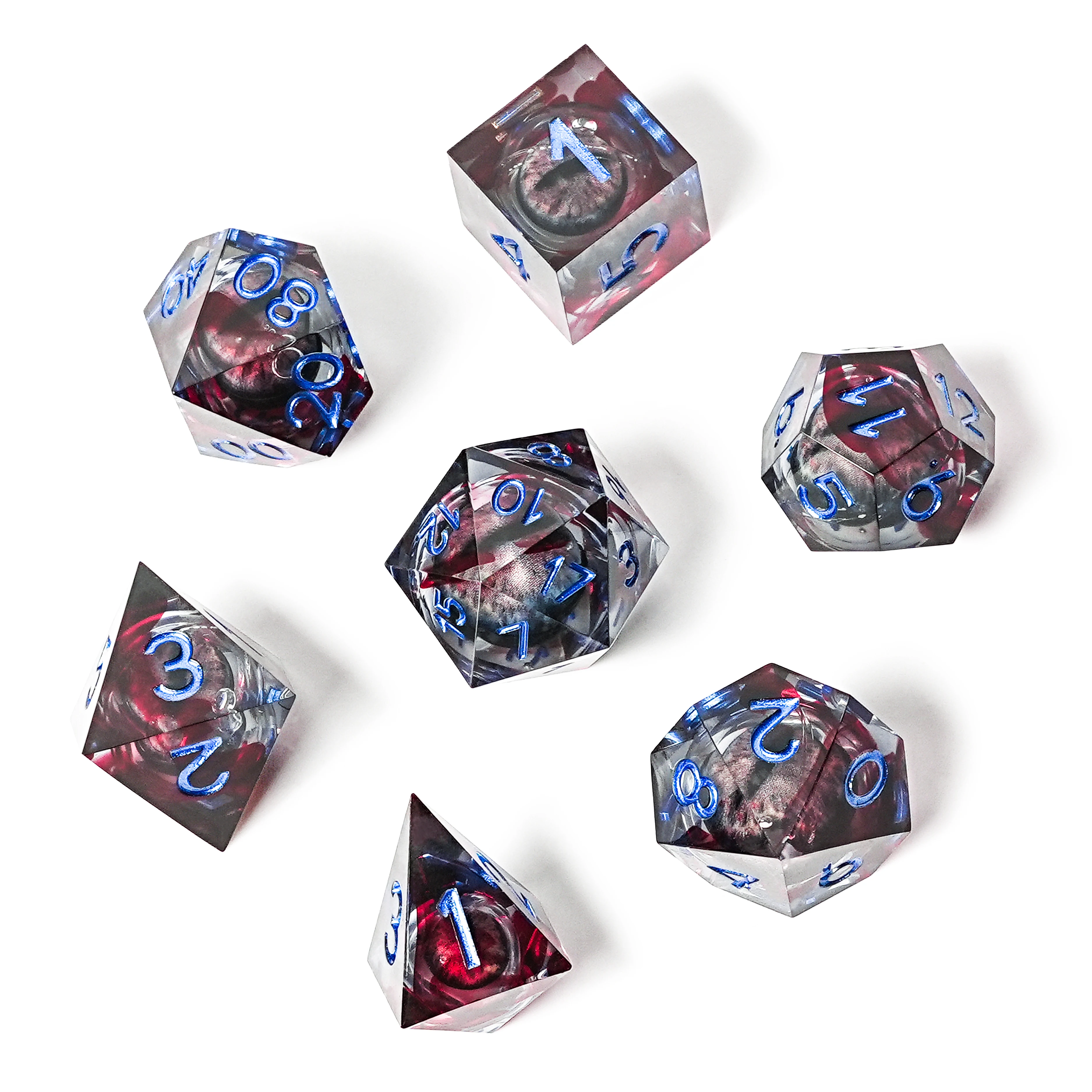 

7Pcs Red Dragon Eye Blue Word Resin Dice Set Multi-sided Polyhedral Dice for D&D Game COC Role Playing RPG Table D6~D20