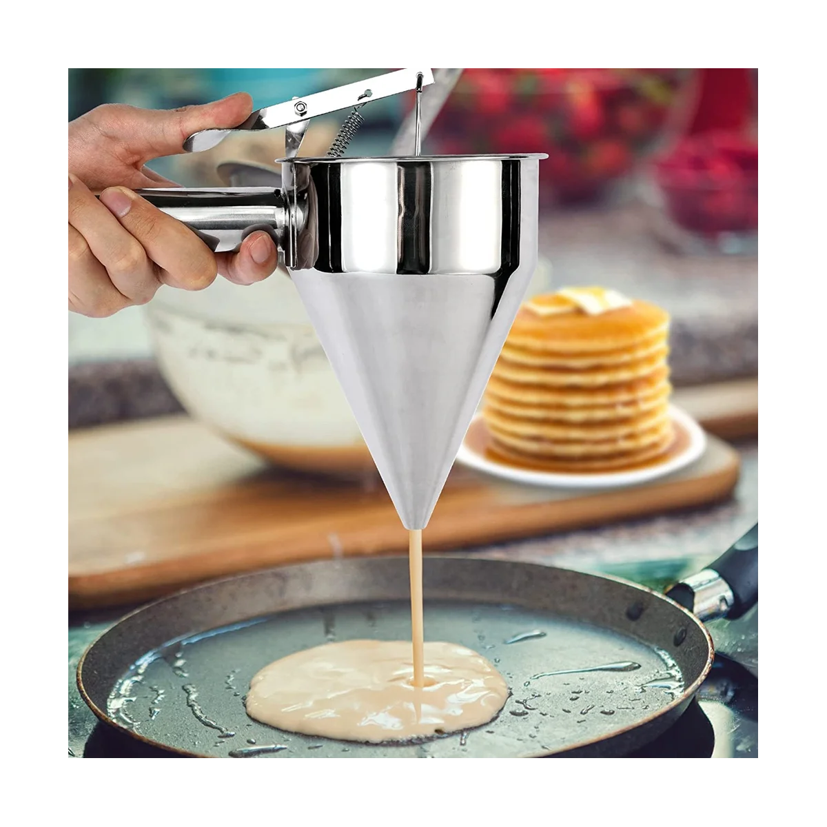 Stainless Steel Pancake Batter Dispenser, Funnel Dispenser with Stand Baking Tool for Cake Pancakes Cupcakes Baked Good