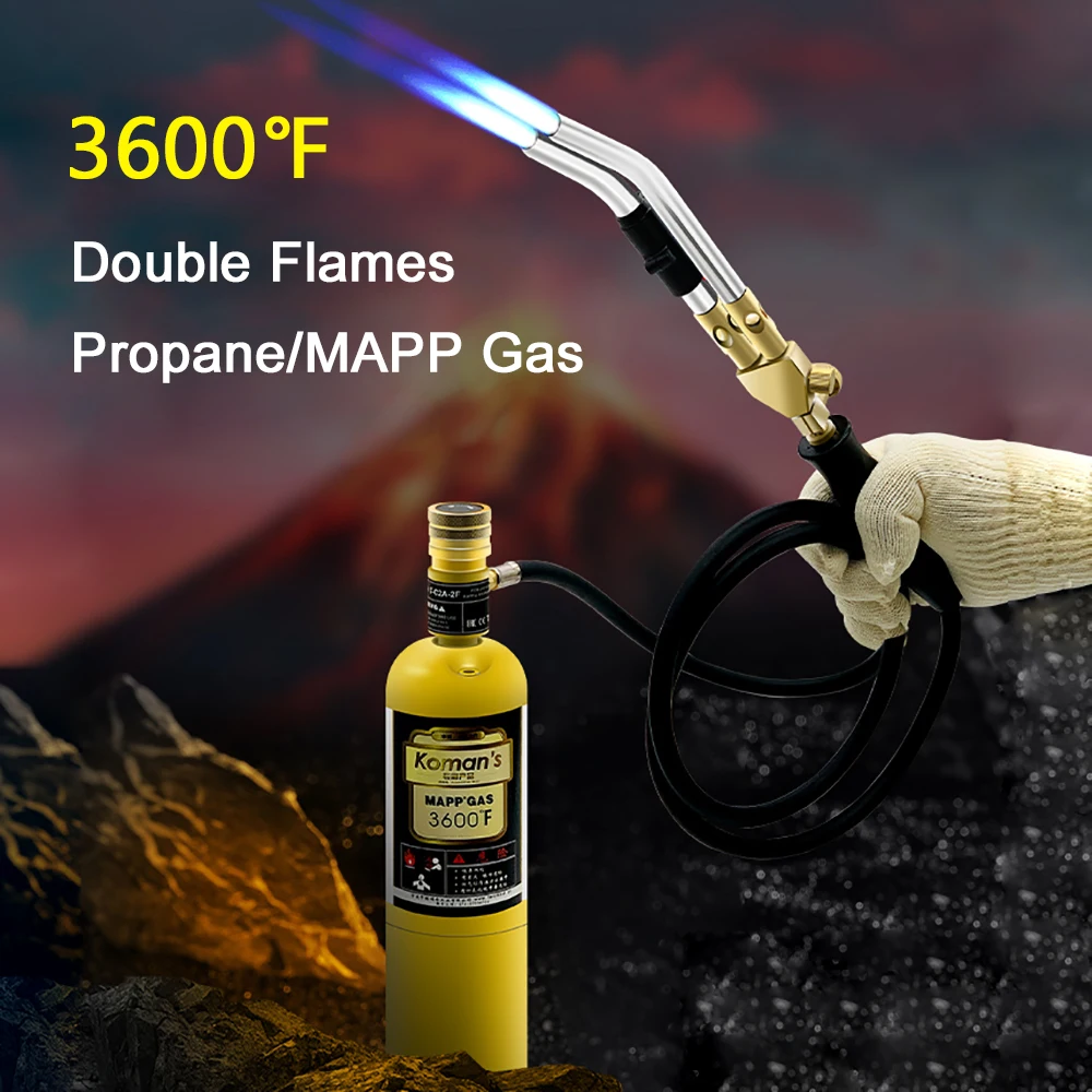 Mapp Gas Welding Torch Double Flame Jets Soldering Torch 3600° F Propane Welding Gun with Electronic Ignition