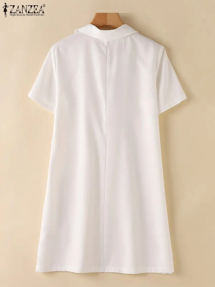 ZANZEA informal-Vestido corto de manga corta para mujer, minivestido bordado con cuello de solapa, Vestidos coreanos de encaje, 2024