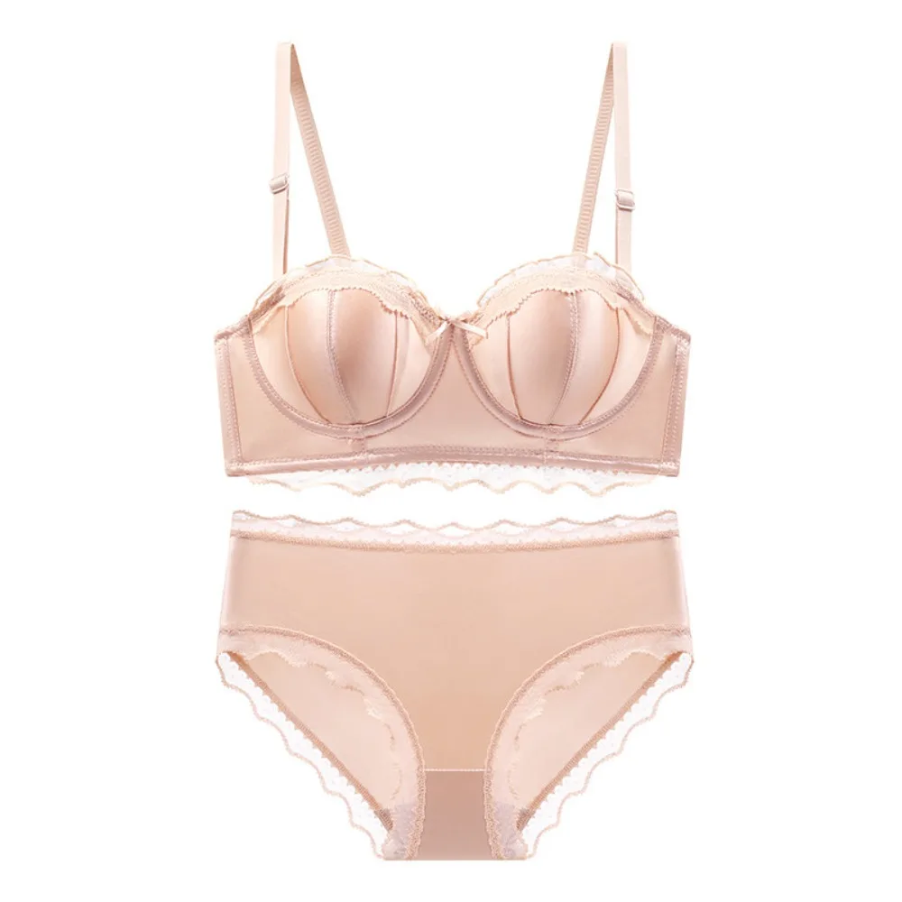 セNIEPO クシーなLadies Strapless No Underwire Bra Rabbit Ear Cup Small Bust Push Up Side Support Anti Sag Bra Set 32-38 Popular In RU