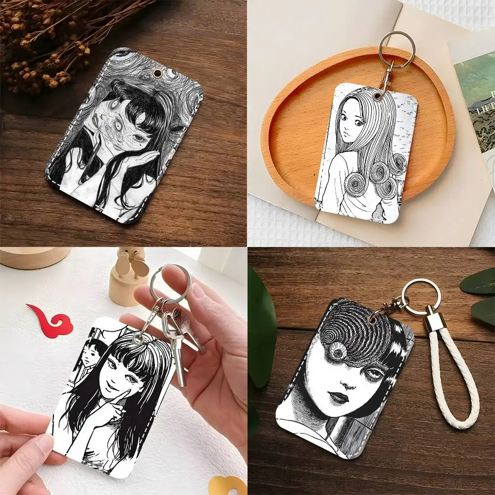1 unidad Anime Tomie Junji Ito - Estuche para tarjetas, llavero, tarjetero de cuero, anillo para llaves, accesorio para tarjetas de acceso