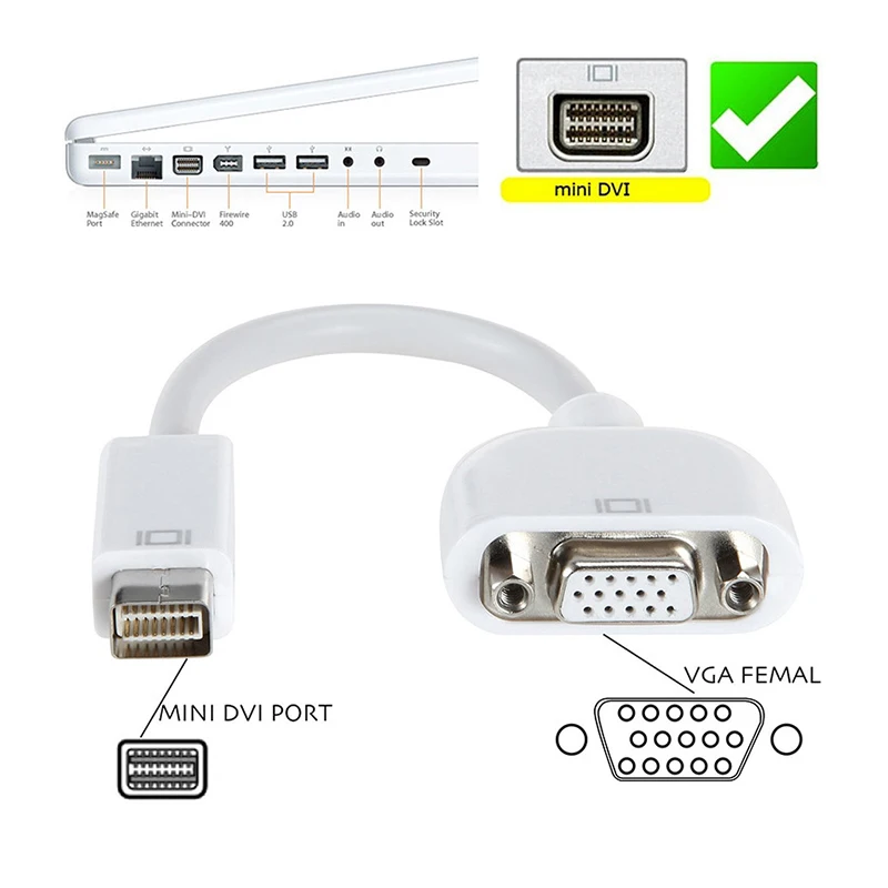 Mini DVI to VGA Converter Cable Splitter Video Digital Cord Extend Adapter for Projector Monitor Screen TV