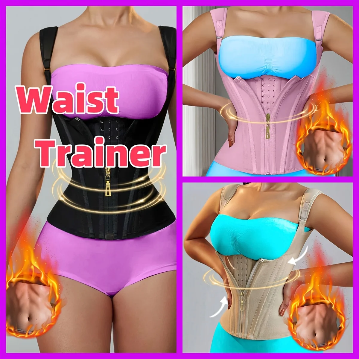 Women's Plus Size Full-Body Shaping Corridor Zipper Suit - Low-Support Full-Length Zipper Torso Control Bodysuit for Tummy Contr