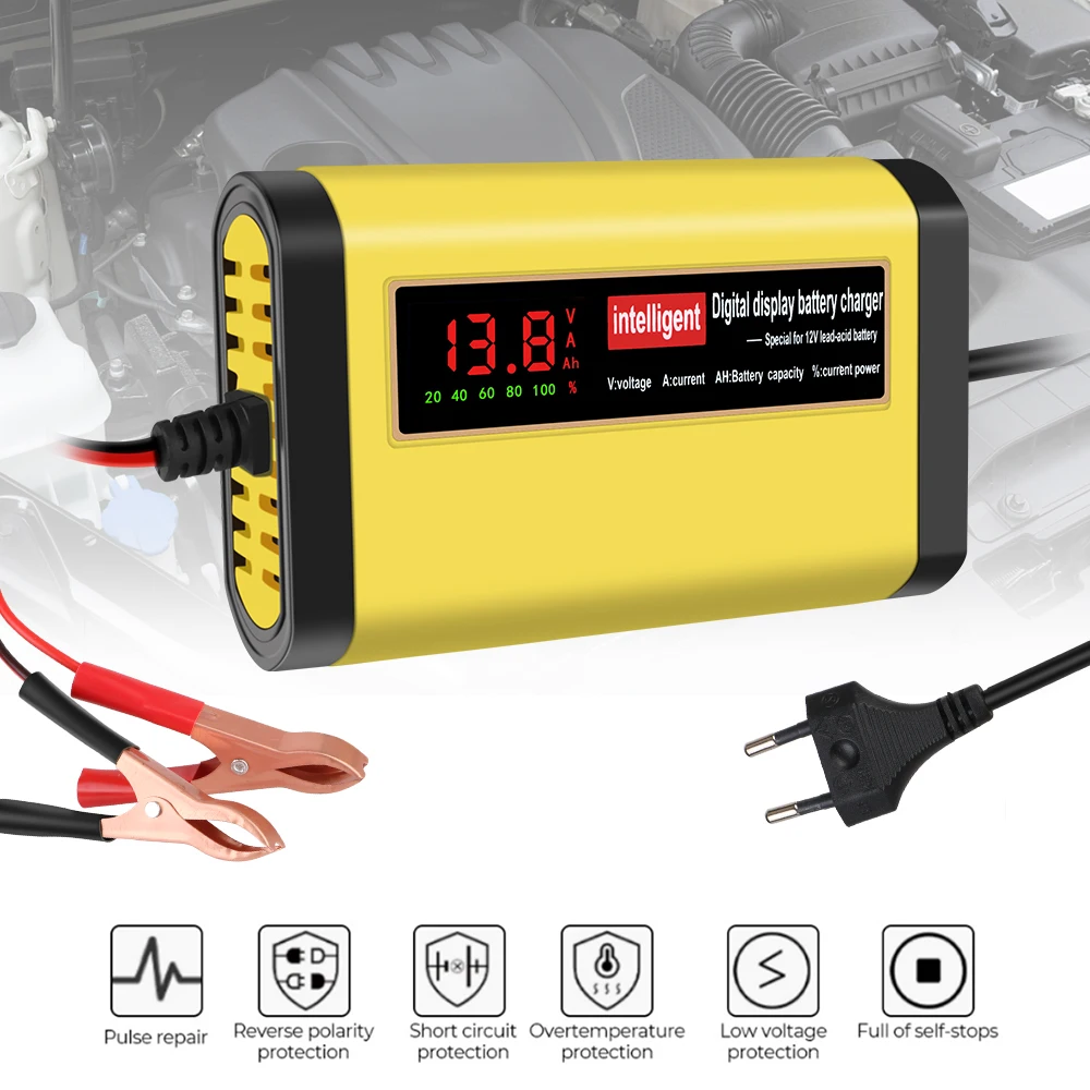 Full Automatic Car Battery Charger 2A Intelligent Fast Power Charging Digital LCD Display