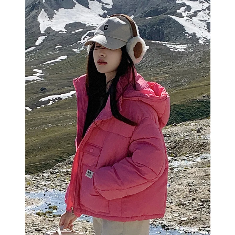 Pink Down Jacket Women Coat Brown Fashion Streetwear Down Cotton-padded Jacket Feather Female Winter Short Outwear Warm Jacket