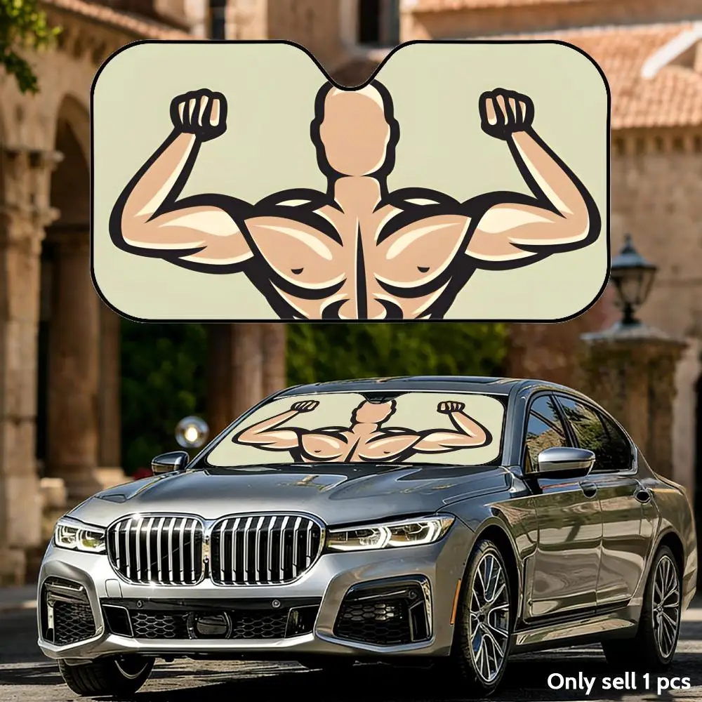 

Bodybuilder Pose Sun Visor Aluminum Foil Windshield UV Protection Heat Insulation Cover Foldable Reusable Sun Visor Shade