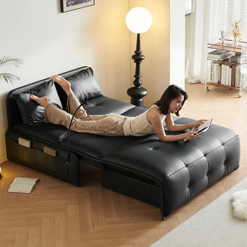 Smart leather electric sofa bed wireless remote control folding multi-functional modern simple sofa