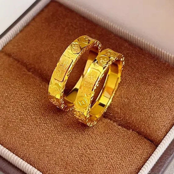 Luxury 24K 9999 Pure Gold real gold Gold shop with broken ice ring women's ring