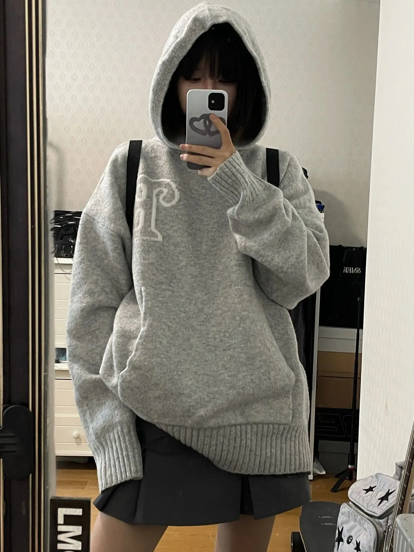 

Hooded Knit Pullovers for Women, High Streetwear, Loose Coats, Lady Long Sleeve Hoodies, Spring, Autumn, Winter