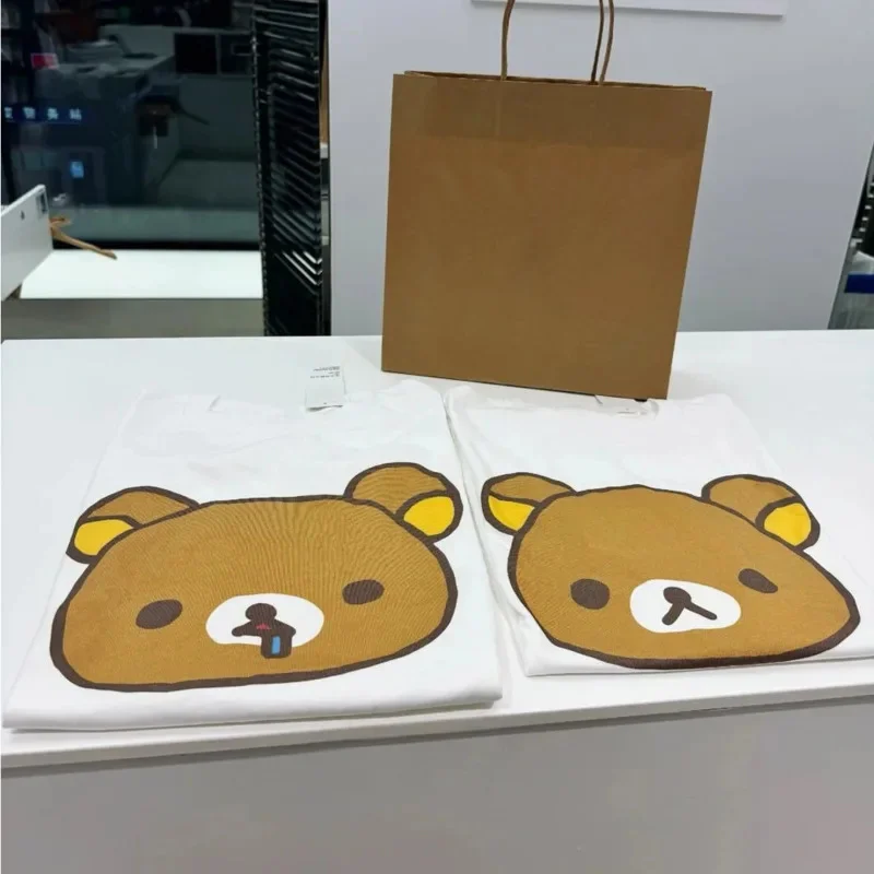 Rilakkuma Short-Sleeved T-Shirt Cute Cartoon Printed Cotton Top Fashionable Unisex T-Shirt Harajuku Y2K Shirt New Casual T-Shirt