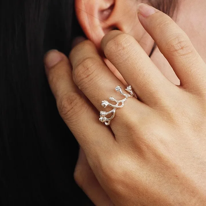 

Handmade 925 Pure Silver Bell Flower Plant Decorative Thin Ring Finger Ring Tail Ring for Women Original Design Fashion Jewelry