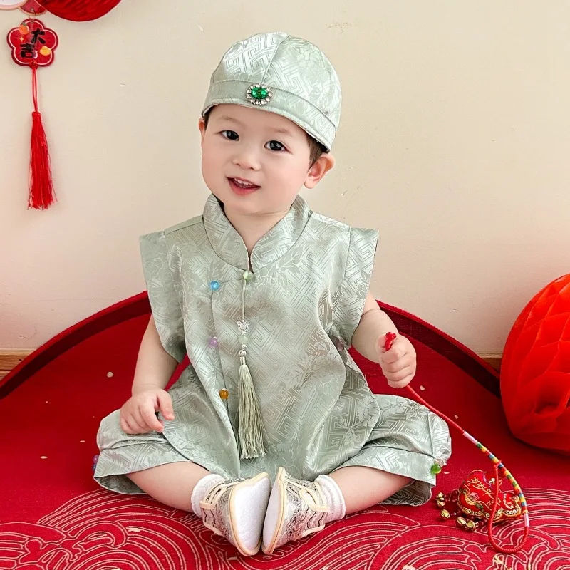 

Newborn Baby Photography Clothes Children Summer Short Sleeved Tang Suit Chinese Traditional Kids Birthday Gift Hanfu Outfit