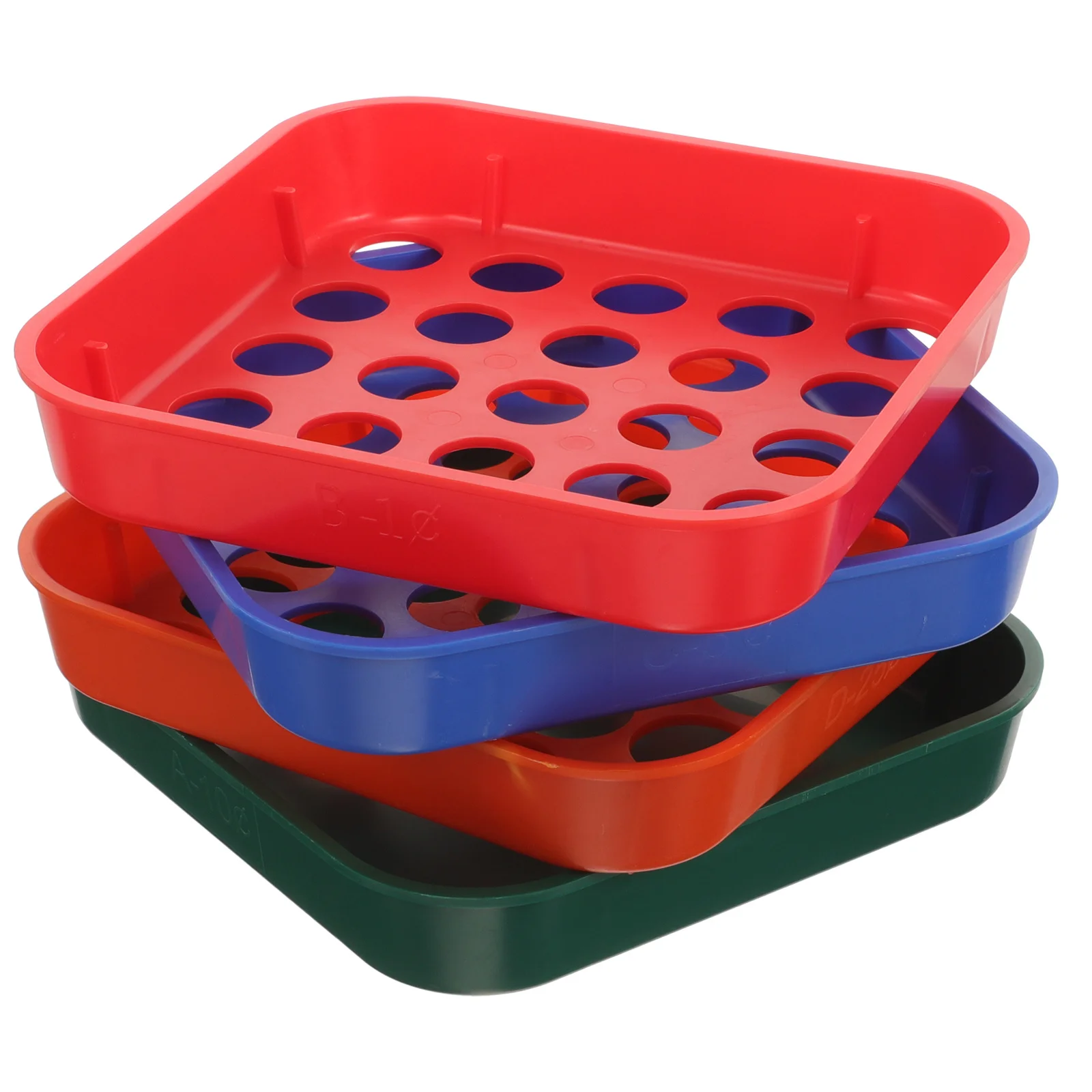 4Pcs Coin Sorting Tray Plastic Stackable Color-Coded Reusable Organizer for Pennies Nickels Dimes Quarters Bank Retail Counting