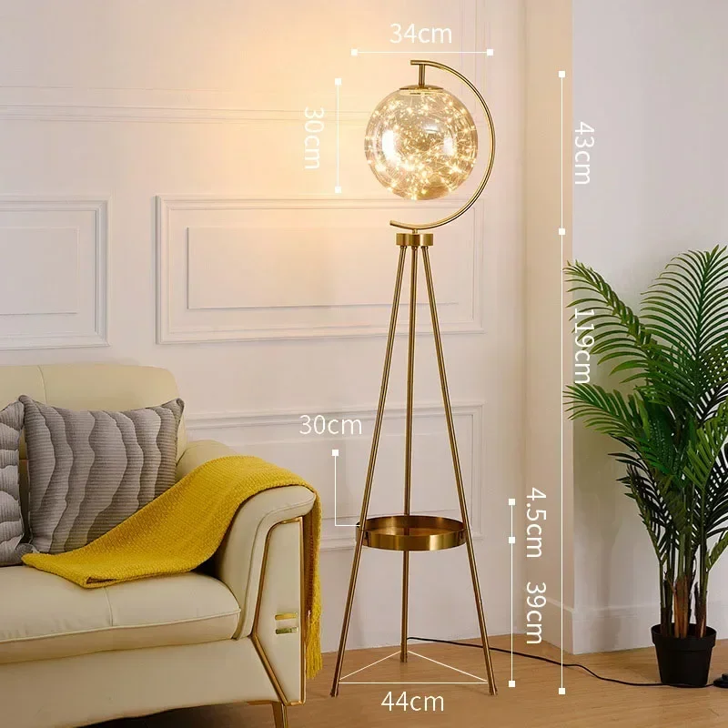 Nordic Light Luxury Standing Light Bedroom Headboard  Creative and Personalized Glass Spherical Tripod Storage Lighting Fixture