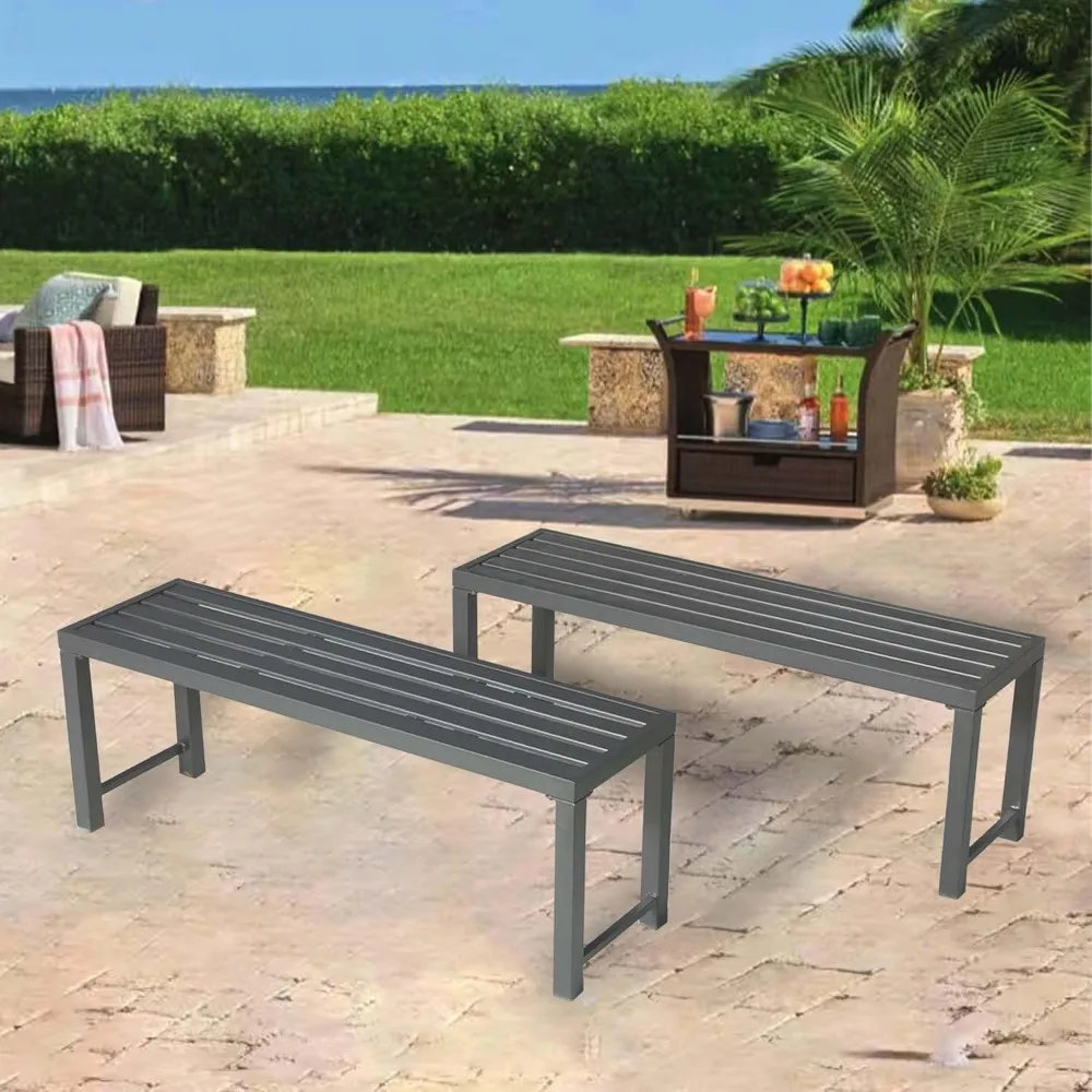 

Outdoor Metal Backless Bench Set of 2, Patio Garden Bench for Outdoor, All Weather Outdoor Bench for Garden, Backyard, Porch