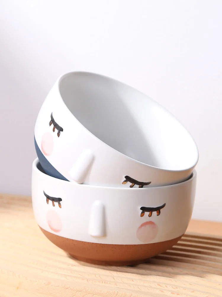 Ceramic 4.6 Inch Bowls Expression On Glazed Japan Cute Style Home Kitchen Dinnerware Round Bowl Cartoon 350ML Food Container