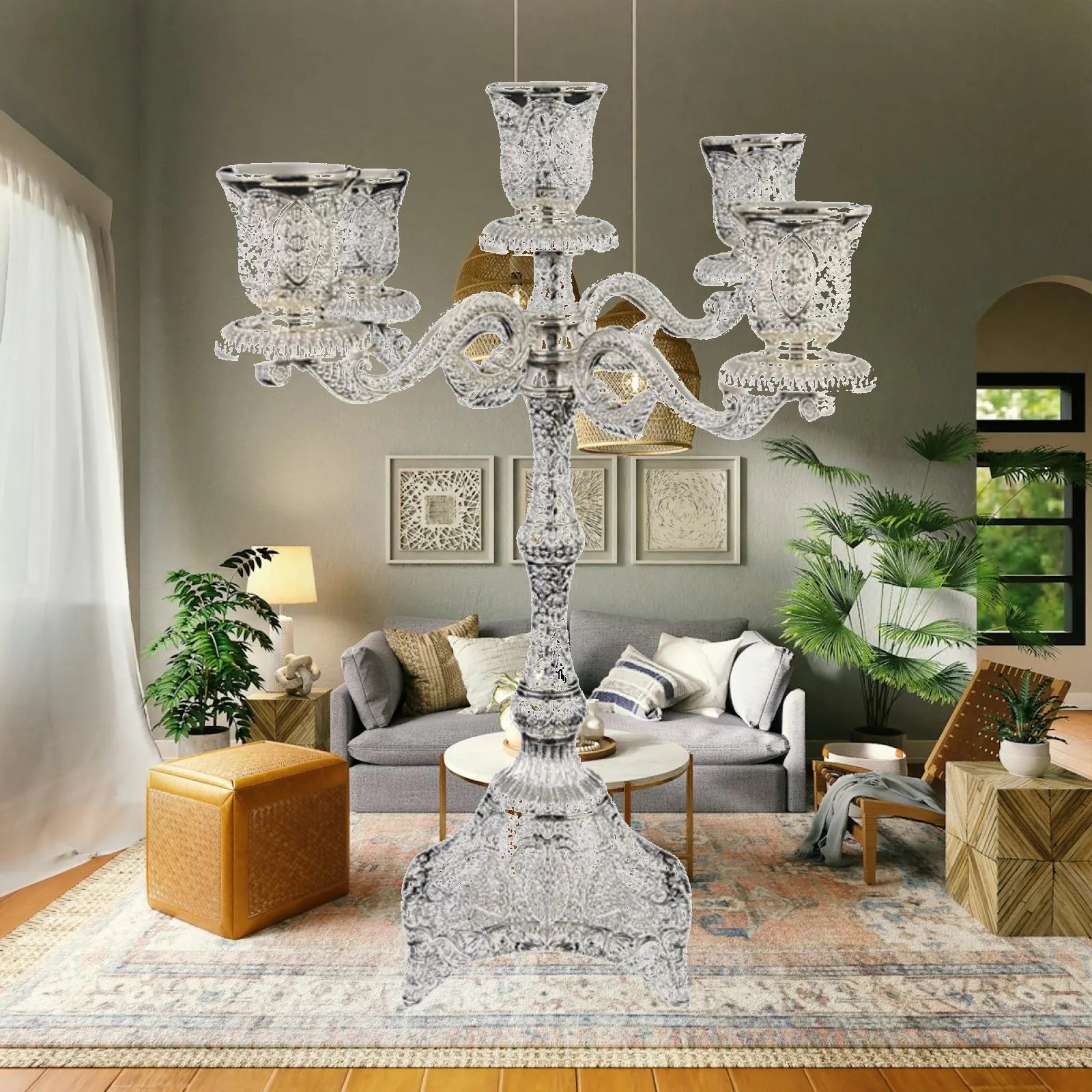 Modern 5 Arm Candles Holder Elegant Alloy Table Candelabra for Wedding Decoration Dinner Party Centerpiece