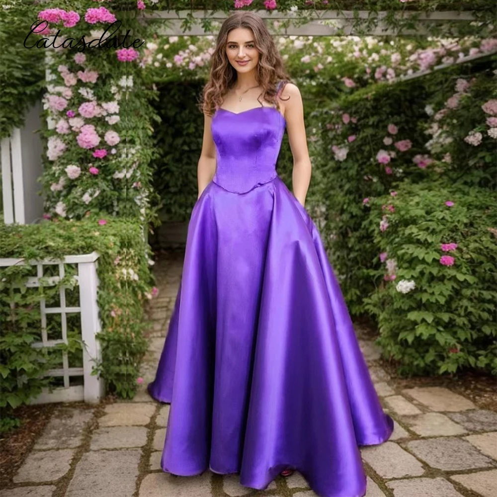 

Catasdate A Line Evening Dress Elegant Party Dress for Women Formal Christmas Party Wear Satin Wedding Ceremony Gown فساتين سهرة