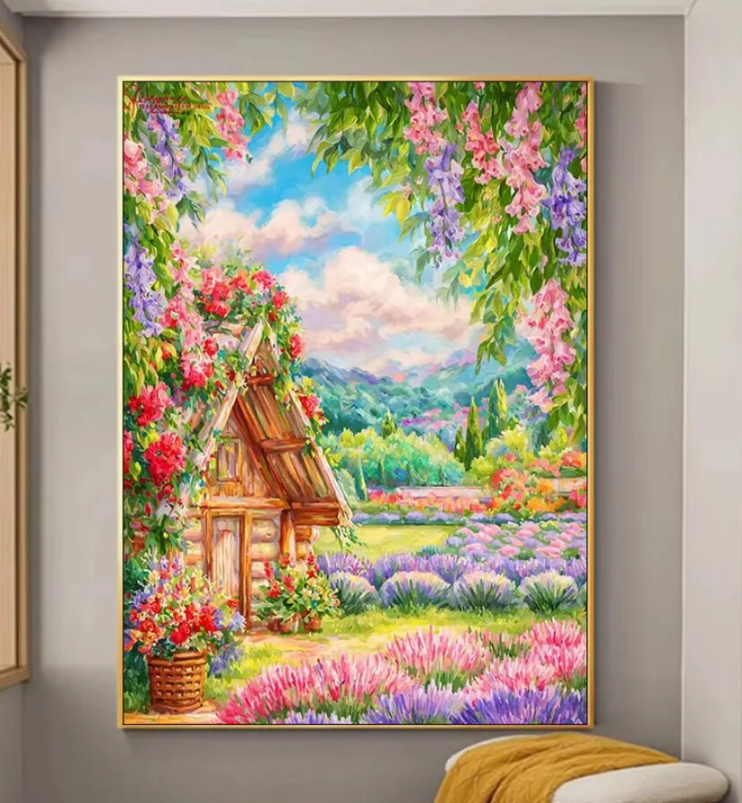 

14CT 9CT лавандовый пейзажный набор с принтом, вышивка крестиком, набор для рукоделия «сделай сам», поделки с иглами, нитки